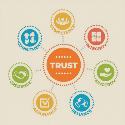TRUST. Concept vector with icons and signs