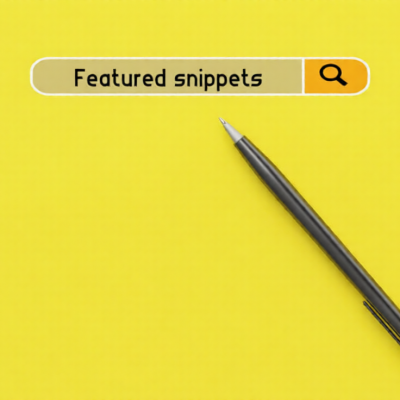 Featured snippets on the web search page. Pencil and yellow background
