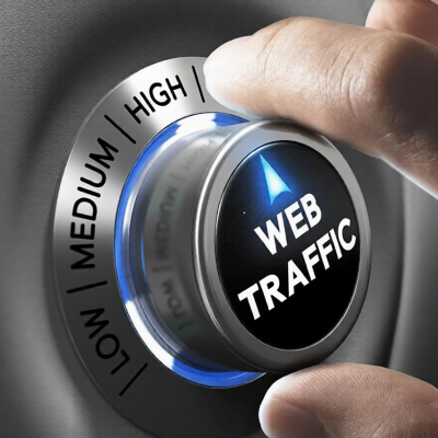 Web traffic button pointing high position with two fingers, blue and grey tones, Conceptual image for internet seo.